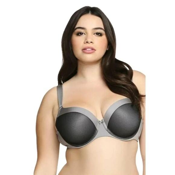 Torrid Black Mesh Balconette Bra Grey Underwire Lightly Lined 46B - Picture 1 of 10
